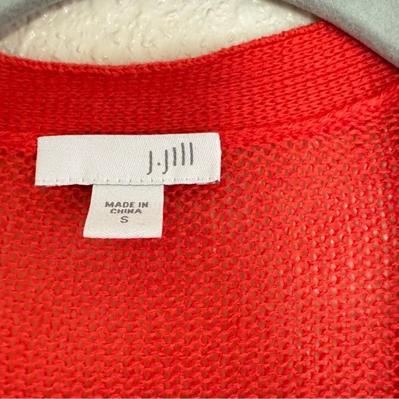 J. Jill Bright Coral Orange Linen Button Cardigan - Picture 3 of 6